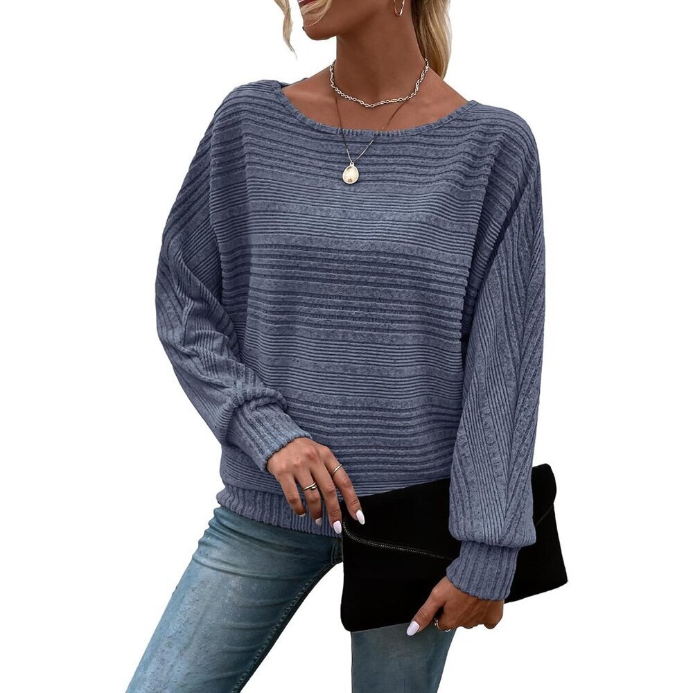 Womens Long Sleeve Polyester Elastaan Tunic Top Flattering Crew Neck Casual - Picture 1 of 6